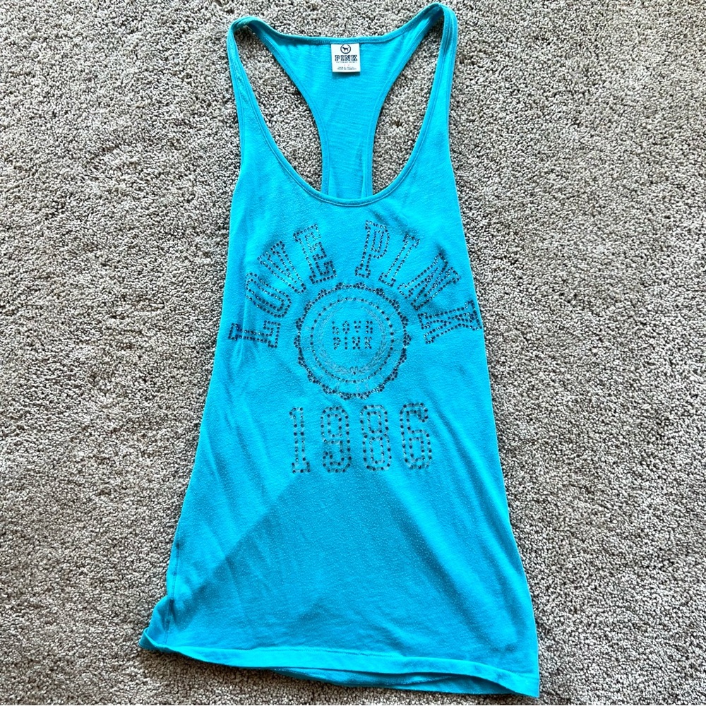 PINK Victoria's Secret - Women’s (S) Blue Love Pink 1986 Rhinestone Tank Top